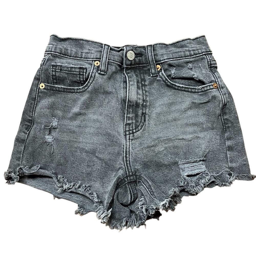 WILLOW + ROOT Shorts High Rise Cut Off Black Denim Mom Shortie Shorts Size 23